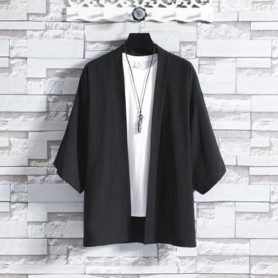 Gilet Hanfu d'été en soie glacée pour homme - Manches courtes/trois quarts - Robe taoïste