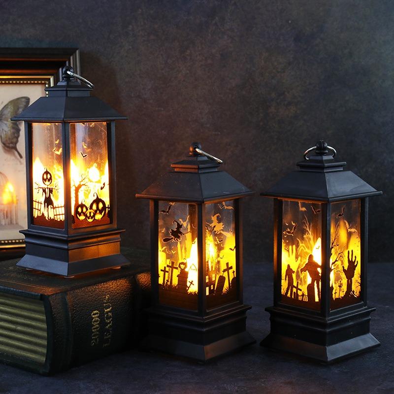 Halloween LED Flame Flickering Oil Lamp Battery Operated Spooky Decor Haunted House Prop Tabletop Centerpiece for Bar Party