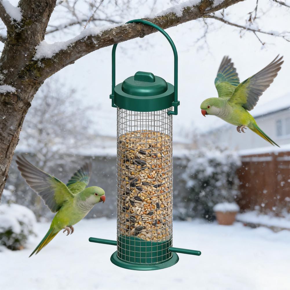 Bird Feeder Suspended From Dark Green Wrought Iron Feeder Pet Bird Bird Feeding Feeder Steel Supplies Stainless Mesh Hummin C4S3