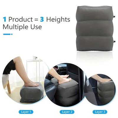 Aufblasbares Reise-Fußstützenkissen, Verstellbare 3-Schicht-Höhe, Tragbares Flugzeugbett, Weiche Beinstütze mit Ergonomischem Design