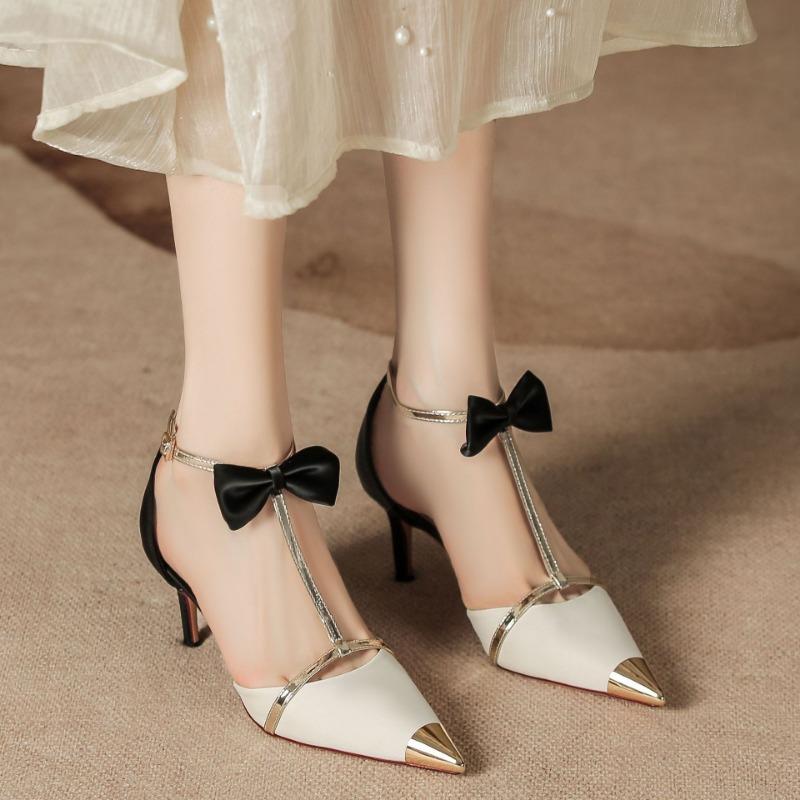 

H555-1 pointed head color matching high heel sandals women s thin heel bag head hollow sandals beautiful bow high heels women 39 абрикосовый