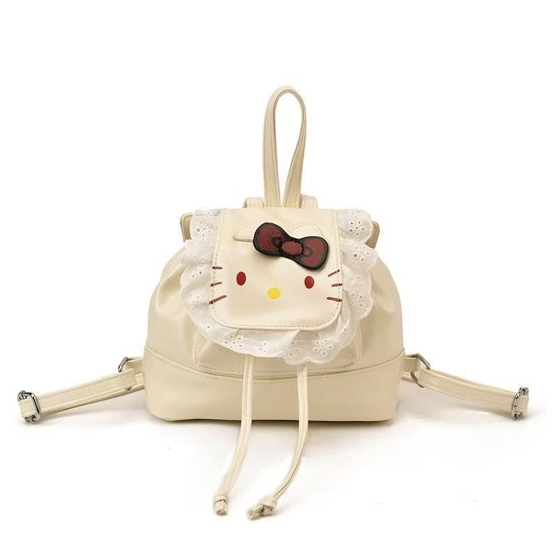 Mochila Infantil Hello Kitty com Acabamento em Renda e Estampa de Desenho Animado Para Uso Diário