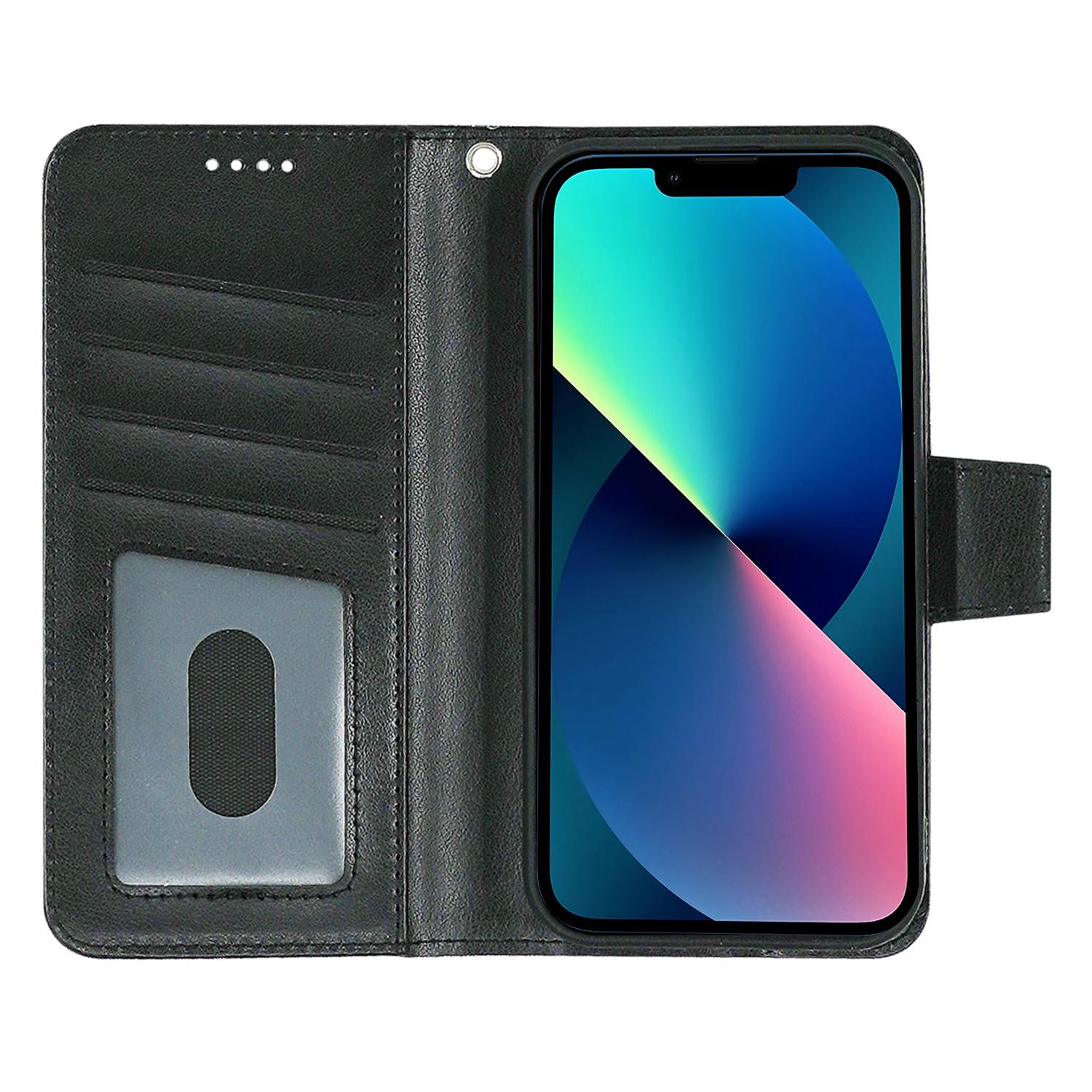 

For iPhone 13 Case Stand Card Holder Wallet Leather Phone Cover Black