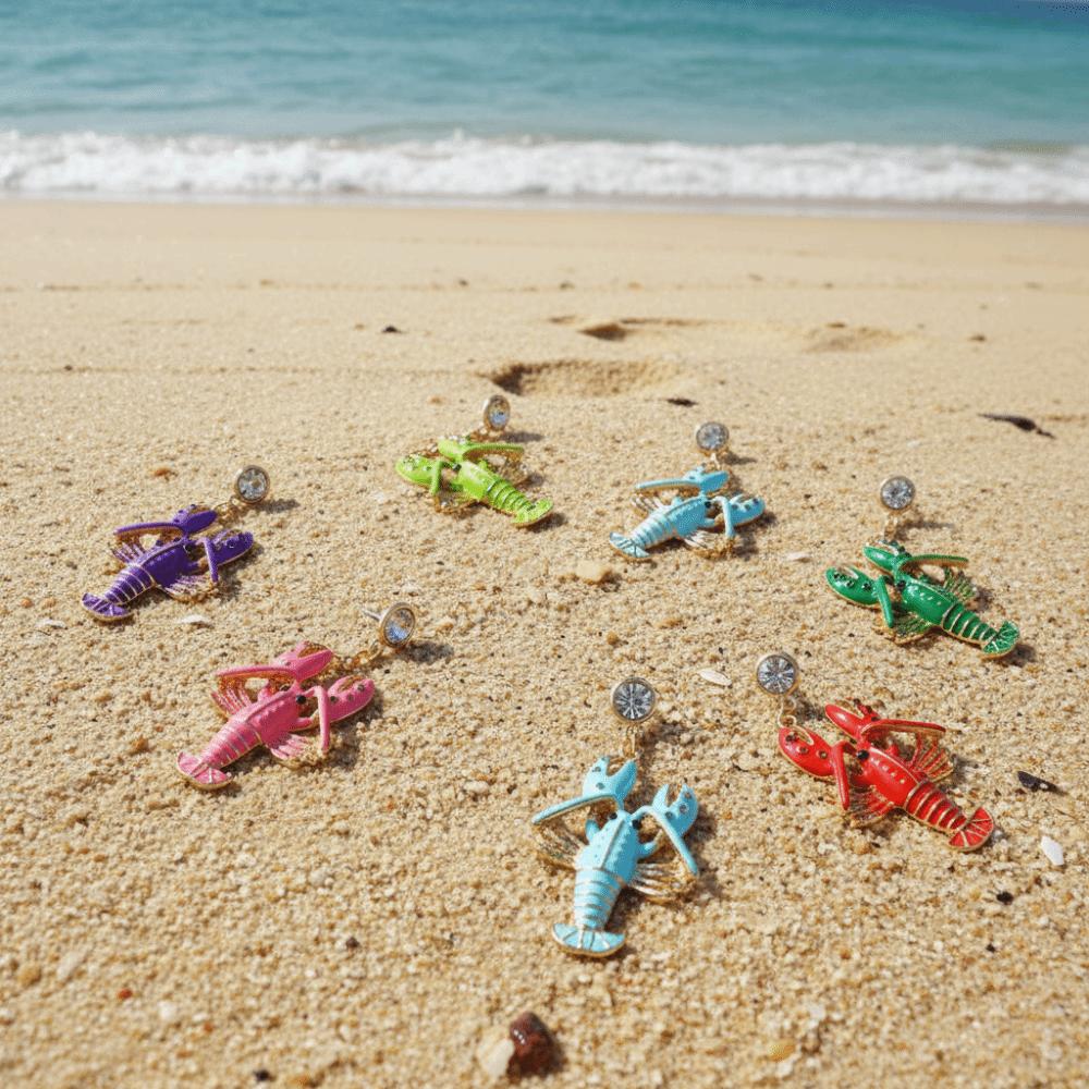 Rhinestone Enamel Stud Earrings Creative Bohemian Dangle Earring Cute Lobster Earrings  Holiday