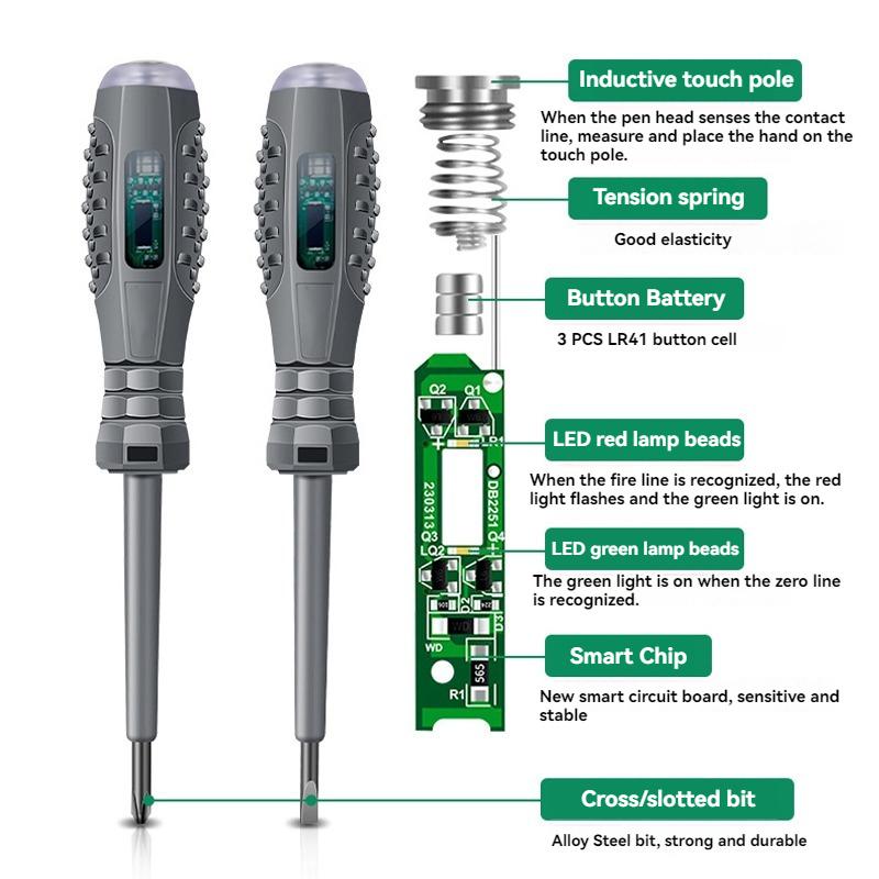 2PCS Electric Pen Slotting Cross Screwdriver Set Neon Bubble Indication Power Test Tool Insulated Electrical Tool Voltage Tester