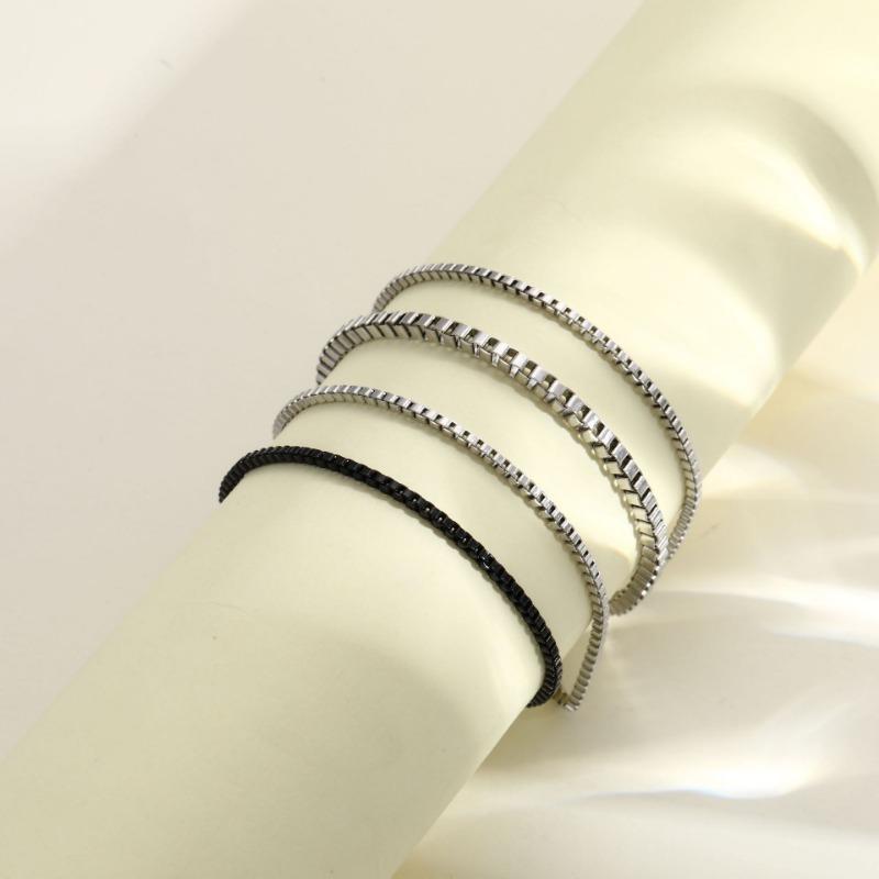 4Pcs Stainless Steel Multi Layer Chain Bracelet Set For Men Trendy Simple Adjustable Hip Hop Daily Wear Jewelry Gifts