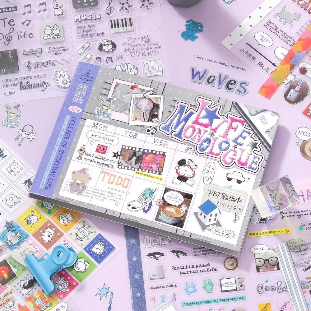 Transparent Stickers 3D Sticker Book PET Sticker Text Stickers Journal Stickers Notebook Decor