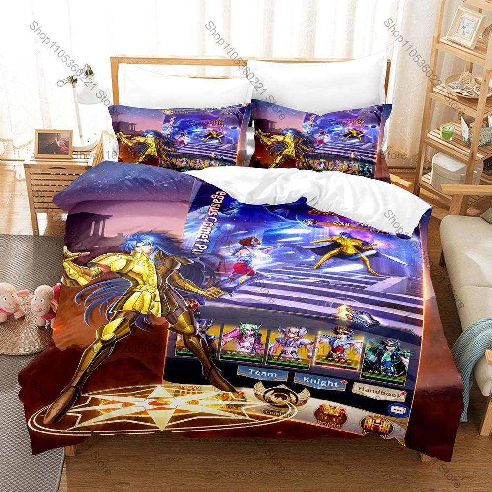 Saint Seiya 3PCS Bedding Set Classic Anime Warrior Print Soft Microfiber Duvet Cover Pillowcase Home Decor