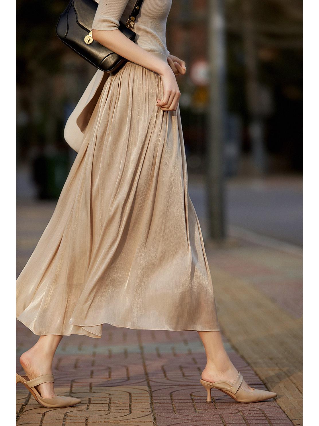 

Women s A-line Tencel Midi Skirt - High Waist, Flowing Design, Slimming & Hip-covering, Draping Fairy Gauze for Spring & Autumn Large
