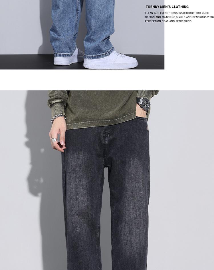 2025 Autumn Men's Blue Straight-Leg Loose Jeans, Fleece-Lined, Plus Size, American Retro Style, Thickened for Warmth.