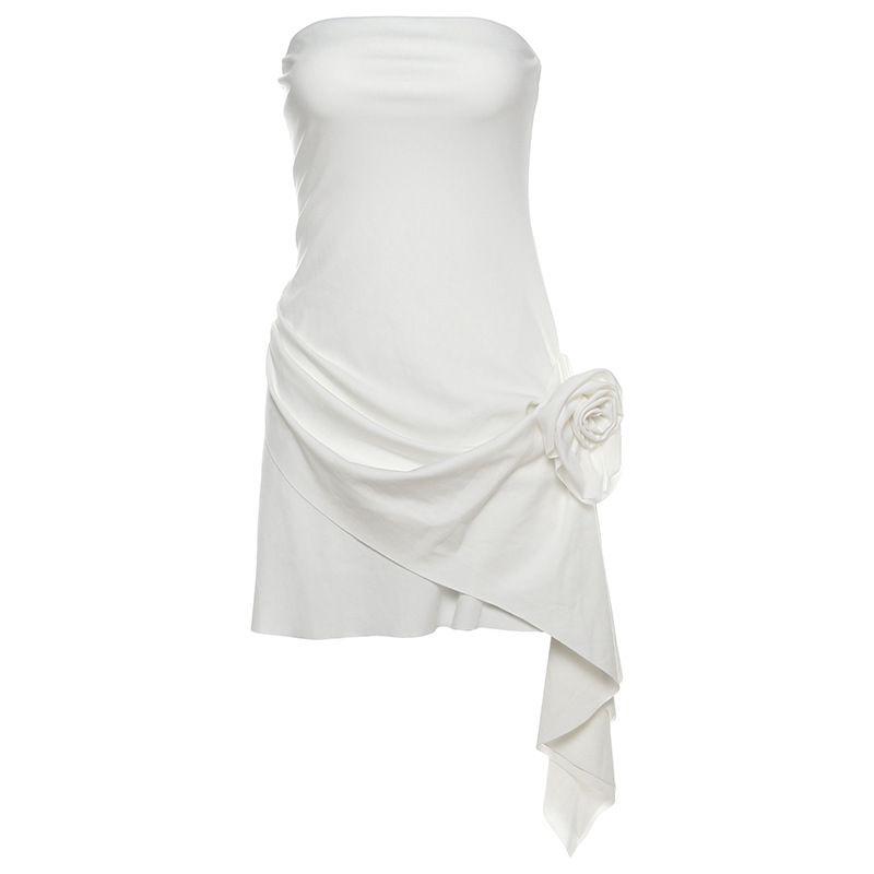 

Bra Dress2025 Summer New Arrival Women s Clothing Fashion Dignified Flowers Decoration Pure Color Backless Tube Top Dress White S