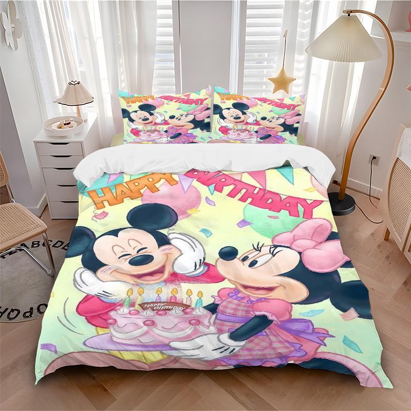 Mickey Minnie'S Birthday Celebration Print 3Pcs Bedding Setduvet Cover With 2 Bedropillowcase Home Birthday Gift