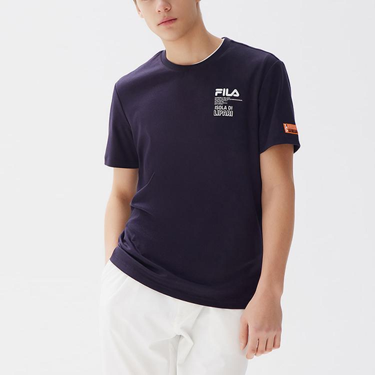 Fila Logo Crew Neck Short Sleeve T-Shirt Men Tops Legendary-Blue F11M128117FNV