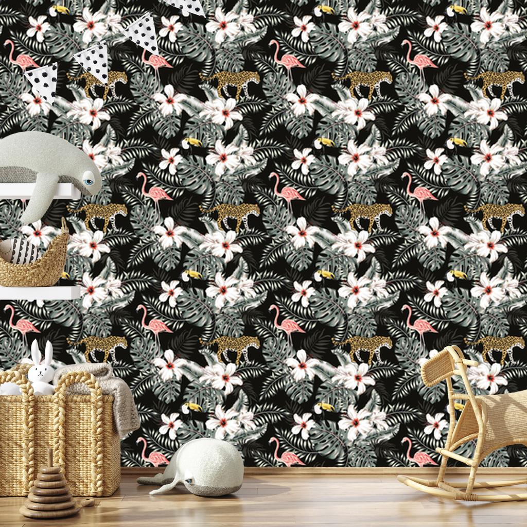 Exotic Leaves, Flowers and Animals Wallpaper for Living Room and Bedroom 50x1000