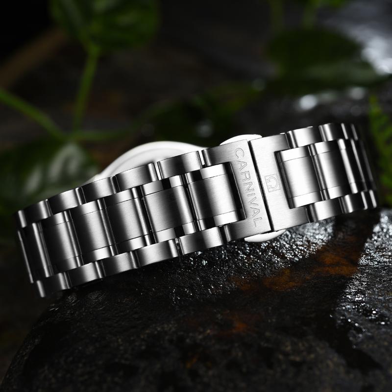 CARNIVAL Brand Watches Men Luminous Tube Waterproof Sport Men's Quartz Watch Man Stainless Steel Strap Reloj Hombre