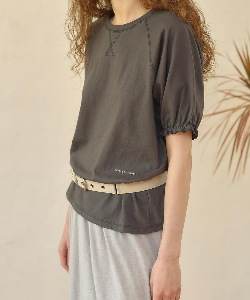OURO Puff Shirring T-Shirts [ Charcoal ]