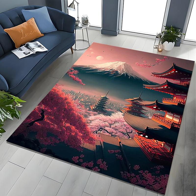 Japanese Cherry Blossom Mount Fuji 3D Large Area Kids Carpet for Home Living Room Child Rugs Bedroom Sofa Doormat Floor Mat Gift