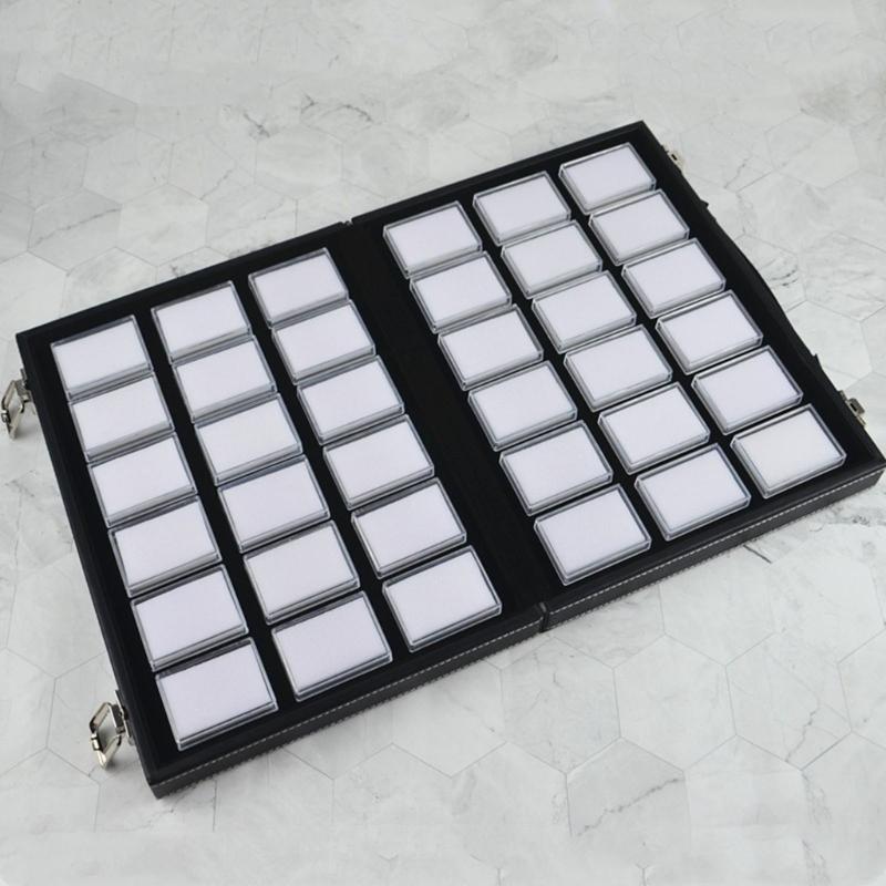 Clear Rectangular Jewelry Box with Handmade Leather Handle Displaying Organizers Suitable for Organizing Rings Bracelets
