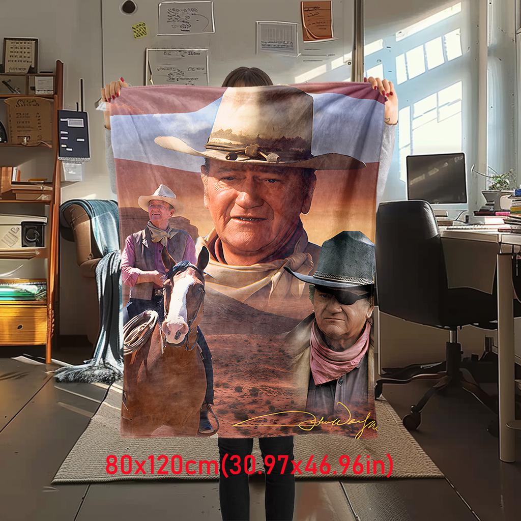 John Wayne Western Cowboy Hat Blanket Soft Comfortable All Seasons Perfect Sofa Office Nap Travel Festive Gift