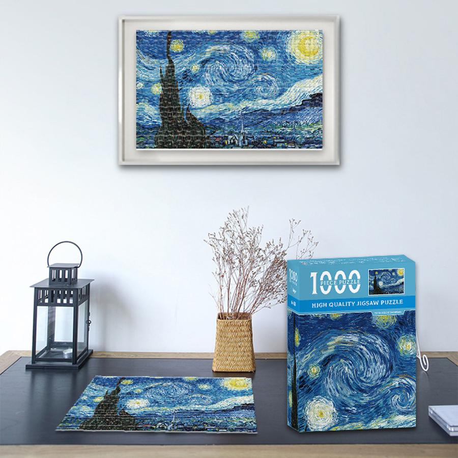 1000 Pieces of Oil Painting Puzzle for Adults Paper Puzzle World Famous Paintings Starry Town Water Lily Snow Mangroves