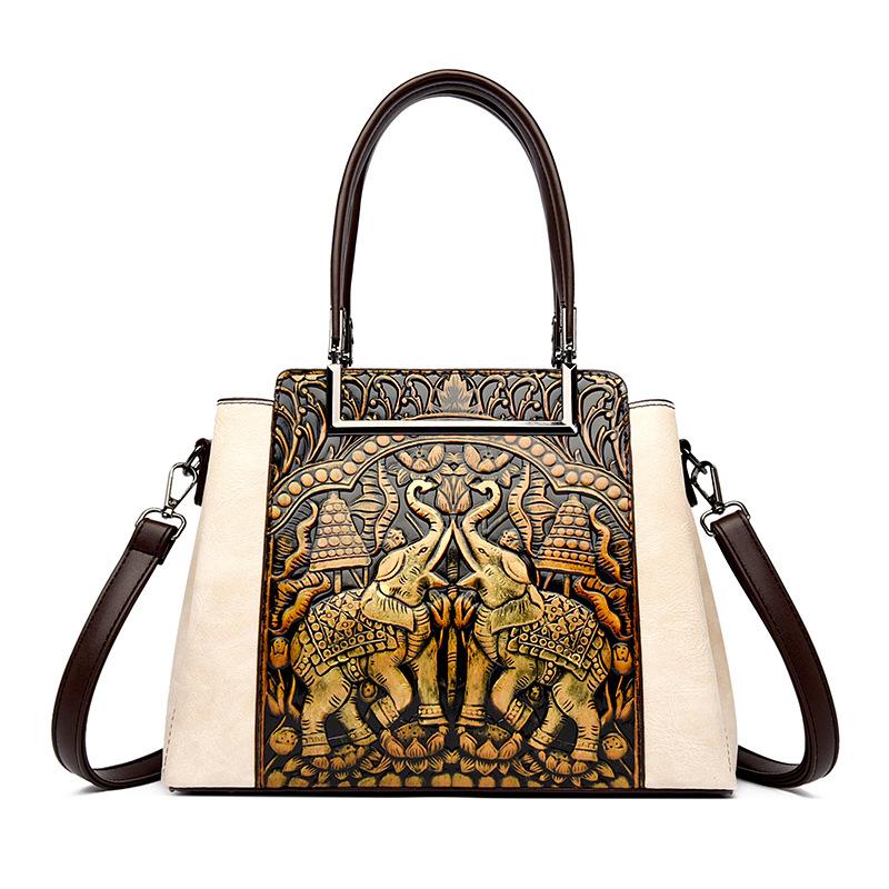 

Женские сумки и сумки через плечо с этническим принтом — большая вместимость с художественным тисненым узором бежевый