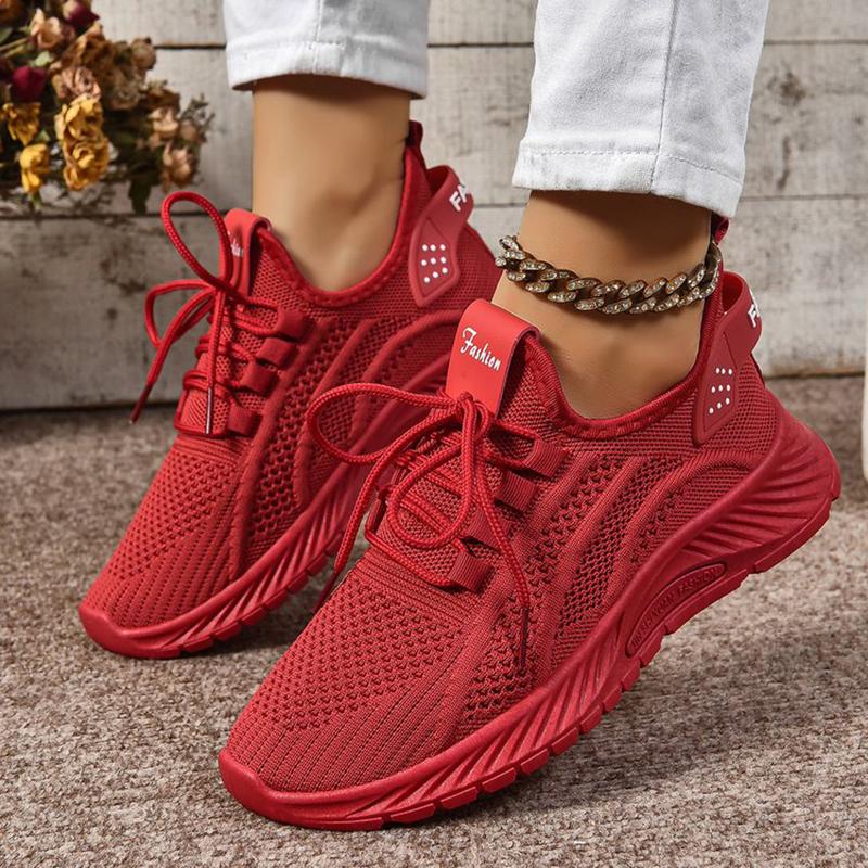 

Beathable Knitting Platform Sneakers Women Light Lace-Up Non-Slip Running Shoes Woman Solid Color Soft Sole Sports Shoes Ladies 40 червоний