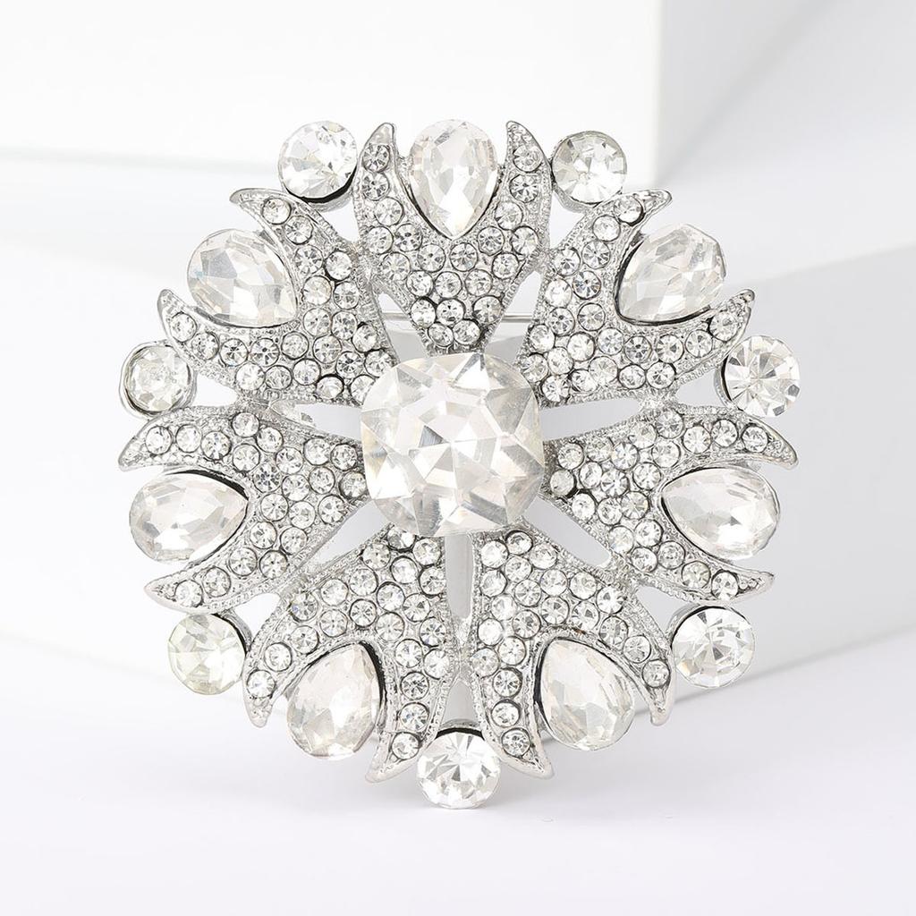 Glänzende Runde Blumenbrosche Damen Strass Palaststil Party Büro Korsagenanstecknadel Geschenke