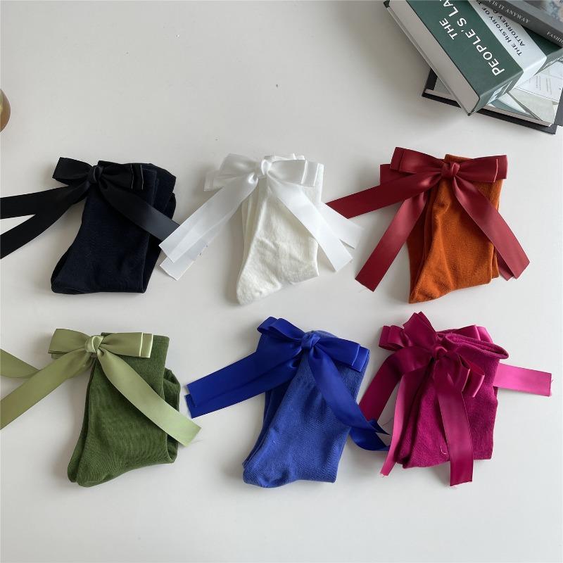 Harajuku Sweet Bowknot Kawaii Socks Women Spring Summer Y2k JK Lolita Cute Solid Socks Japanese Style Women Girls Middle Tube Preppy Socks