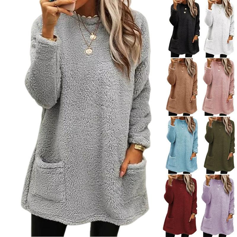 Long-sleeved Pocket Plush Sweatshirt T-shirt Top