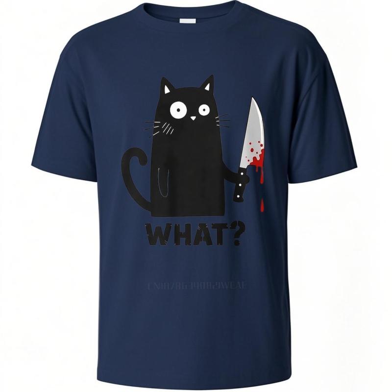Men Brand T-shirt Oversized Summer For Man T-shirt Black Cat Holding Knife With Blood Short Sleeve Travel Crew Neck Tee Shirt