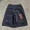Y2K Hip Hop Streetwear Denim Shorts Med Boksehandske Print Løstsiddende Lige Ben Afslappede Bukser Mænd