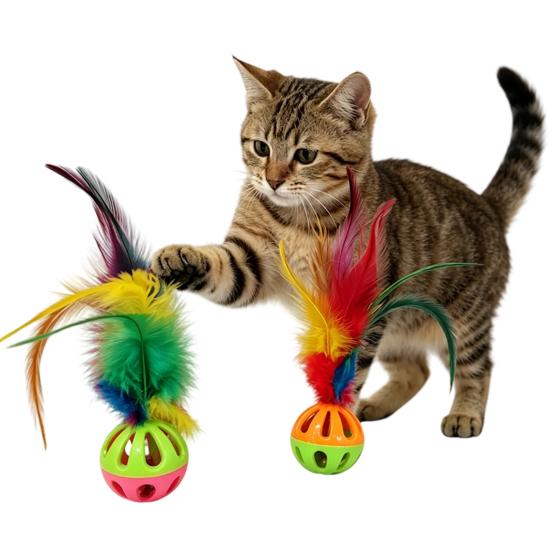 5Pcs Interactive Cat Feather Toy, Cat Balls, Feather Balls with Loud Bell Inside for Kitty Kitten Scratching Exercise Indoor