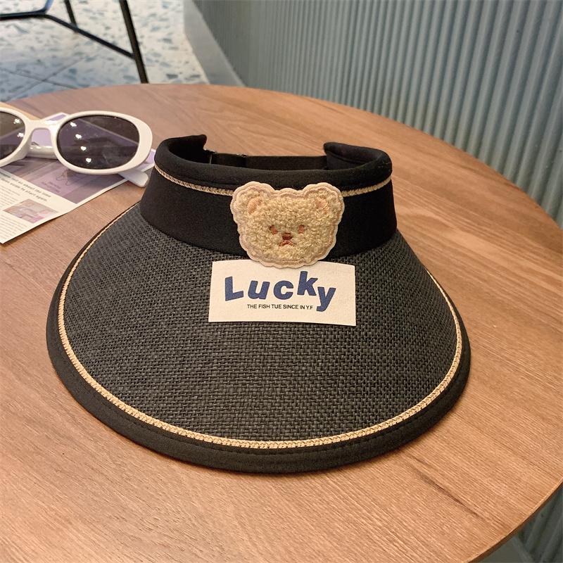 

New Children s Empty Top Sunscreen Hat Girls and Boys Face Cover Weaving Cute Straw Hat Summer Sunshade Sun Hat Parent-Child Child (48-53cm)