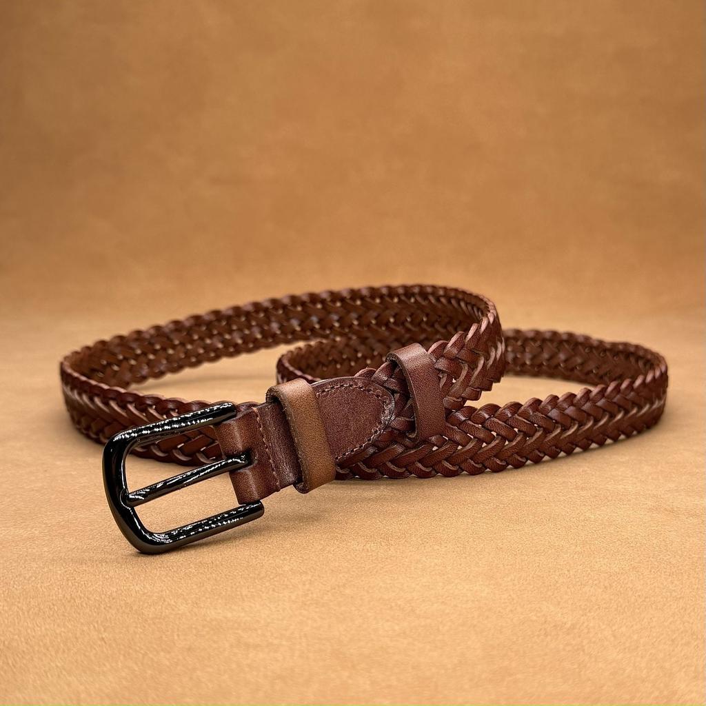 Hand-woven Leather Belt Women's Retro Casual Pin Buckle Hollow Women's Belt