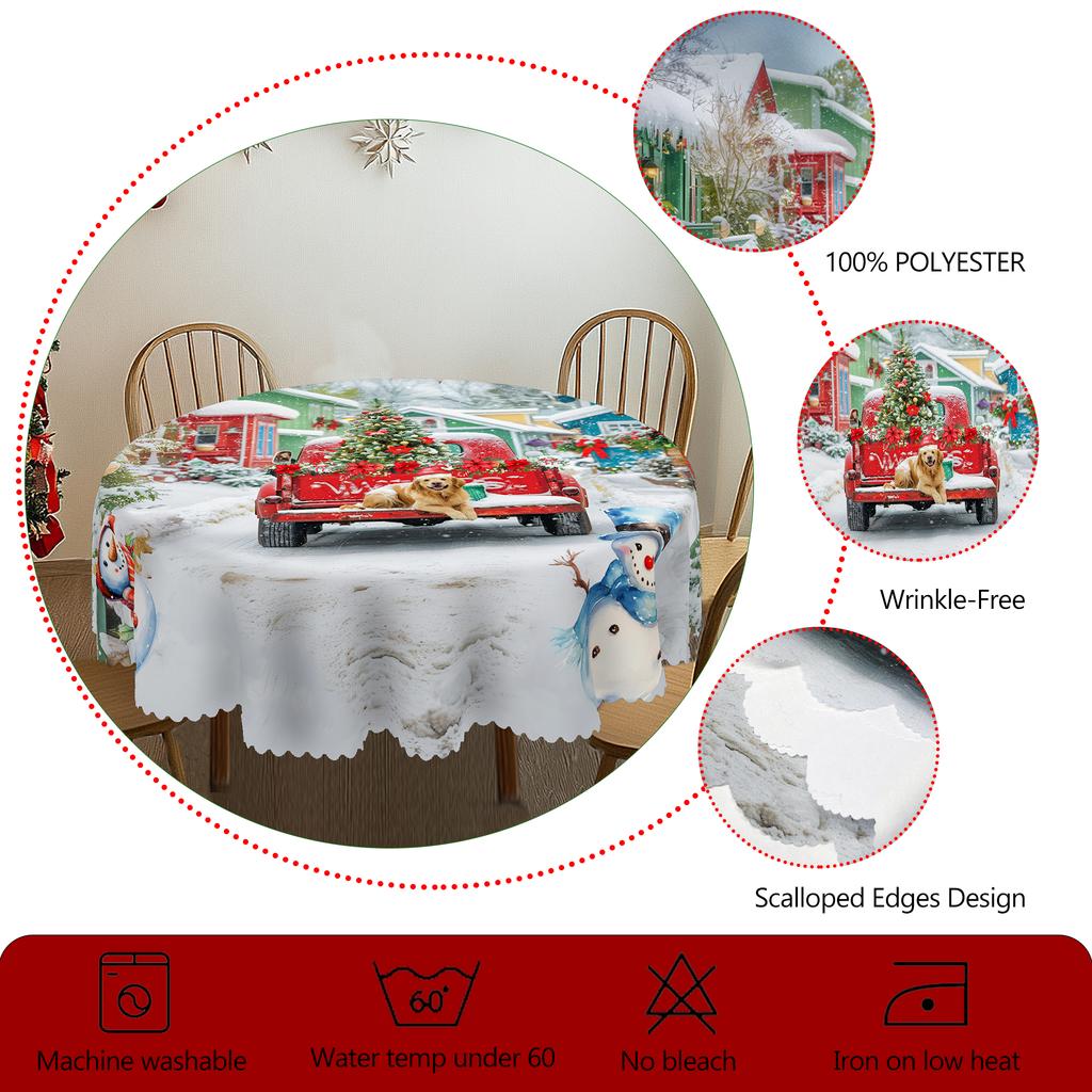 1 Piece Christmas-Themed Tablecloth, Multiple Sizes, Cute Truck And Puppy Pattern Decorative Tablecloth, Printed Tablecloth, Christmas Party Gathering
