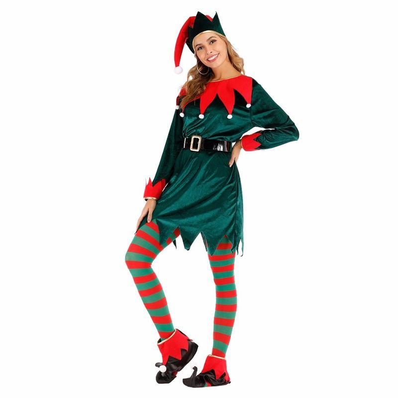 Women Christmas Elf Cosplay Costume Xmas Fancy Dress Party Halloween Play Role