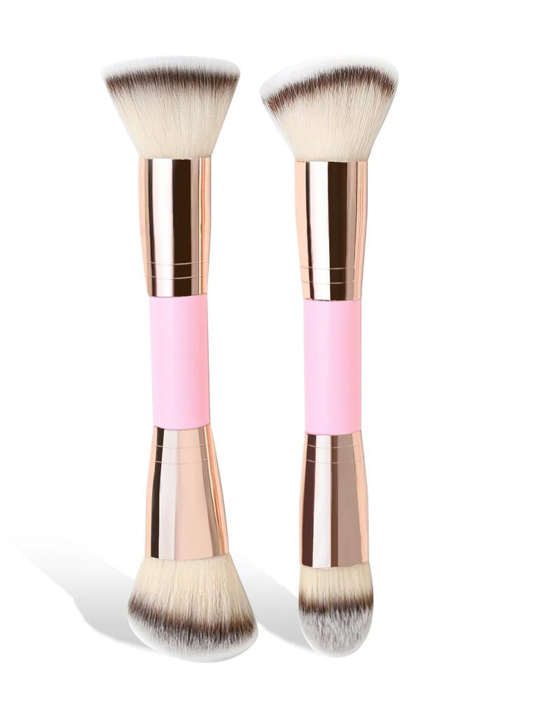 4-Piece Dual-End Makeup Brush Set: Foundation, Blush, Contour, Eye Shadow Blending with Soft Three-Color Bristles