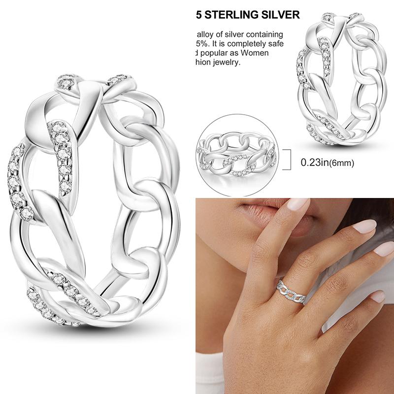 Women's Silver Finger Rings Original 925 Sterling Heart Star Moon Geometric Inlay Zircon Stackable Cocktail Ring Wedding Jewelry