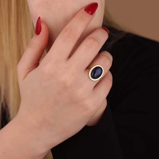 Lapis Lazuli Gemstone Ring, Solid 925 Sterling Silver Ring, Designer Ring, Yellow Gold Ring, Handmade Ring, Bohemian Ring