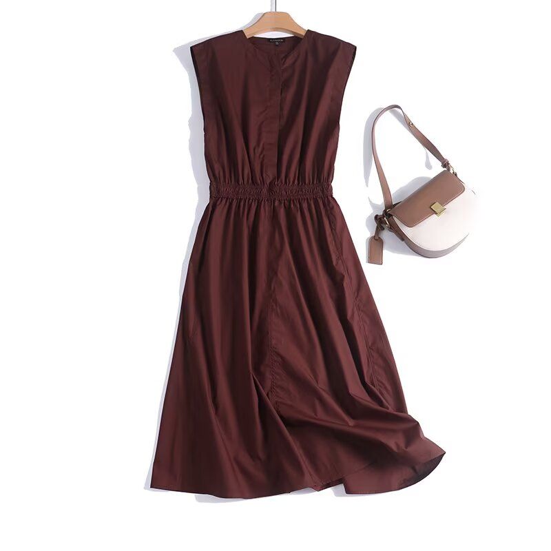 

MD Women s Clothing Elegant Elegance Work Clothing White Dark Red Mid-Length Sleeveless Waist Dress 06657584122 Dark red L