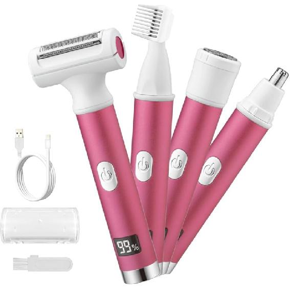 Электробритва для женщин и мужчин, 2025 Беспроводная электробритва с 4 насадками, Перезаряжаемый женский триммер для красоты со светодиодным дисплеем, Удалитель волос на лице, Гладкий и шелковистый