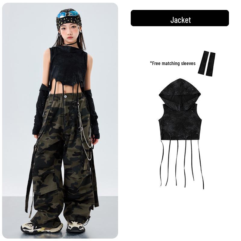 

Детский модный костюм для джазового танца: Крутая летняя хип-хоп уличная одежда для девочек 180 cm