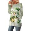 Women's Christmas Printed Round-neck Long-sleeved Top With Pockets And Side Slits