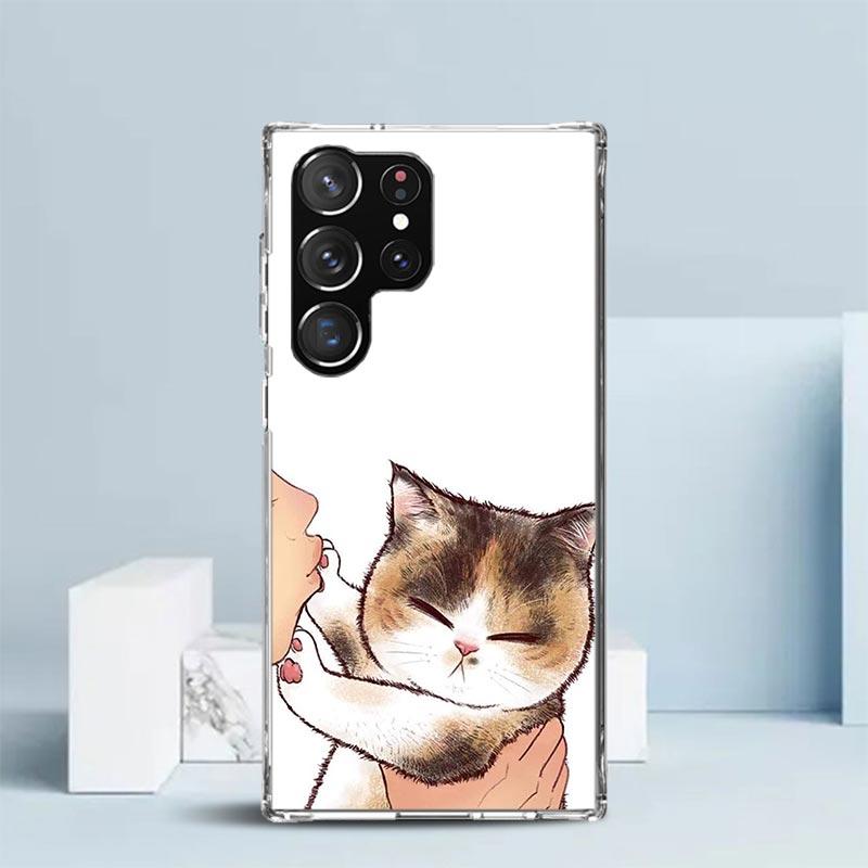 Kiss Lovely Cat Kitten Phone Case For Samsung Galaxy S24 S25 Edge S26 Ultra S22 S23 Plus S21 + S20 FE Soft TPU Back Cover Galaxy