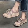 Women's Round Toe Lace-Up Leather Sneakers - 2025 Spring Collection