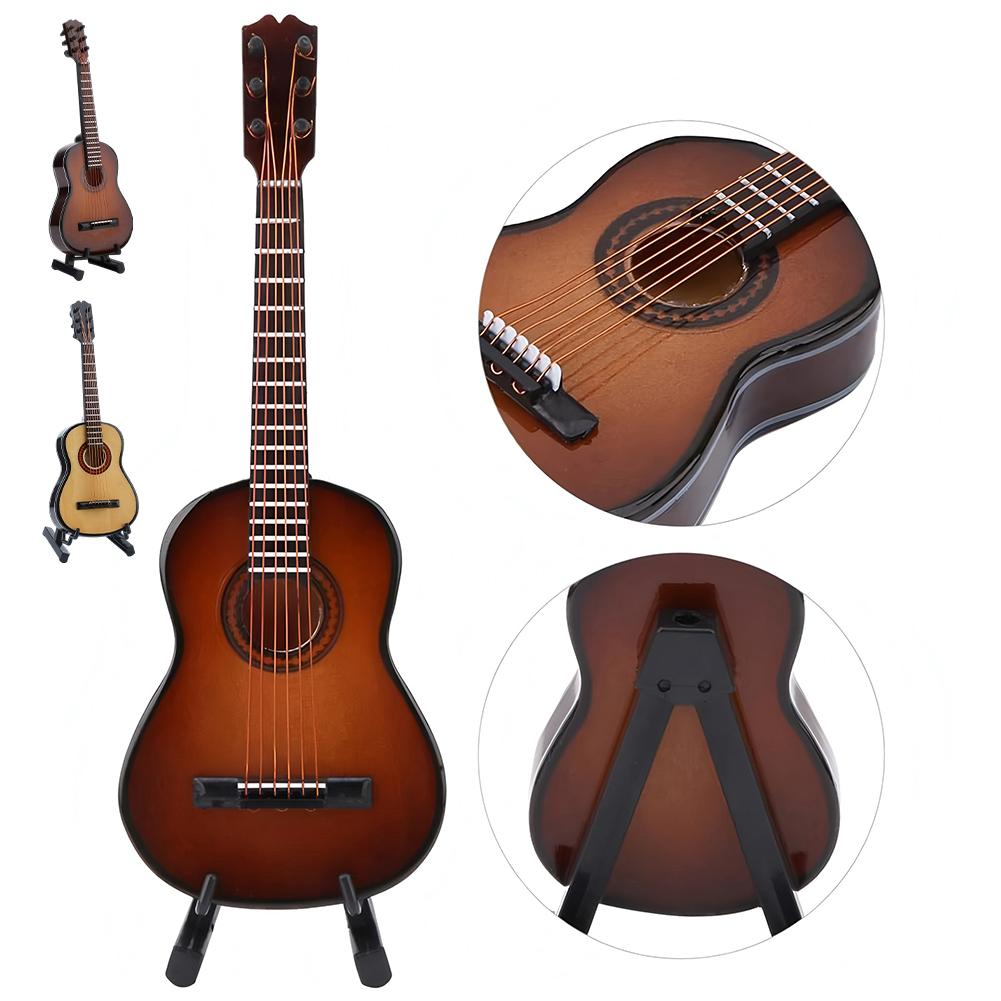 Miniature Musical Instrument with Stand Wooden Decorative Ornament Musical Instrument Replica for Miniature Model Decor Gift