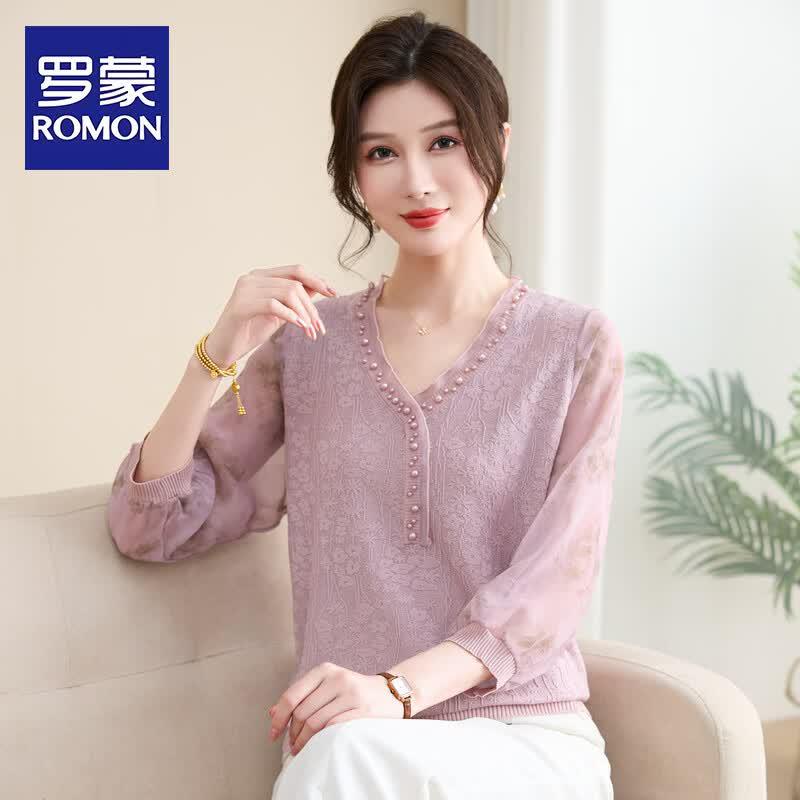 ROMON Women s Sheer Sleeve V-Neck T-Shirt Blouse 5XL