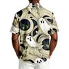 Herren Freizeithemd Kurzarm Button-Down Halloween-Print Leichtes Atmungsaktives Gewebe Lockere Passform Hemd für den Alltag