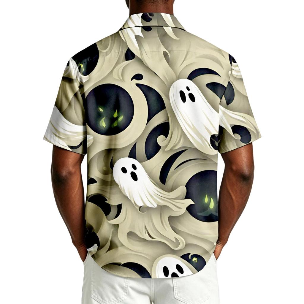 Herren Freizeithemd Kurzarm Button-Down Halloween-Print Leichtes Atmungsaktives Gewebe Lockere Passform Hemd für den Alltag