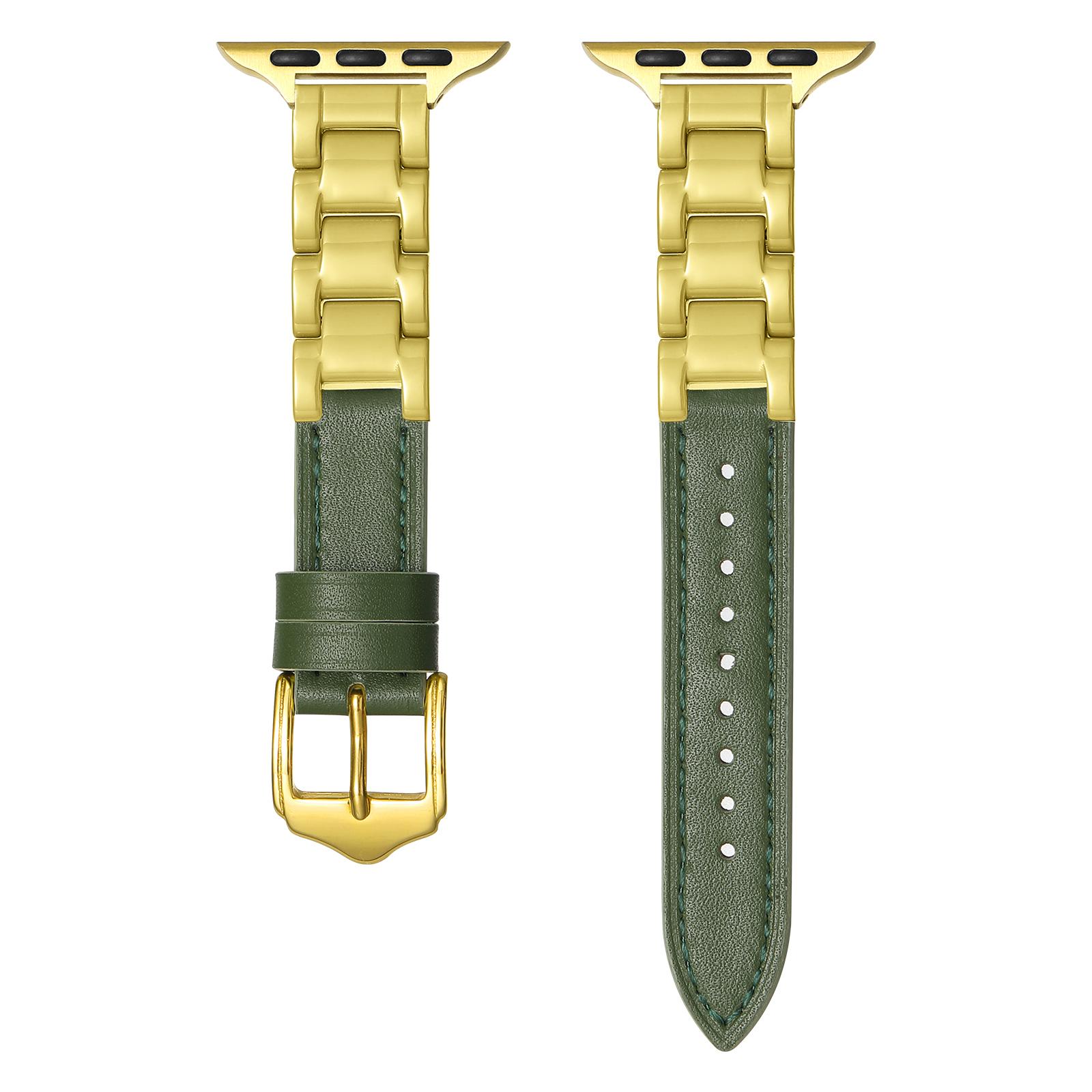 

For Apple Watch Series 10 42mm/9 8 7 41mm/SE (2023) SE (2022) SE 6 5 4 40mm/3 2 1 38mm Ceramic Watch Band Green+Gold
